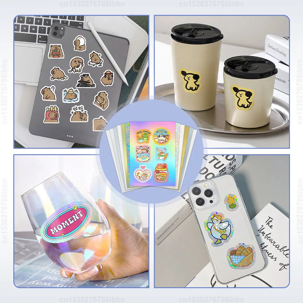 10 Sheets Printable Vinyl Sticker Paper Self-adhesive A4 Copy Paper DIY Holographic Transparent White Labels for Inkjet Printer