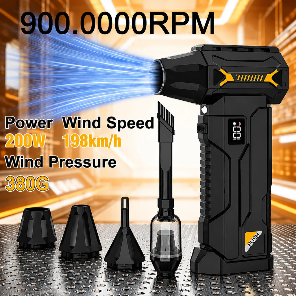 900000RPM Brushless Violent Turbo Fan 4 Speed Cordless Jet Blower Rechargeable Air Duster for Keyboard Car Pet Snow Multi Nozzle