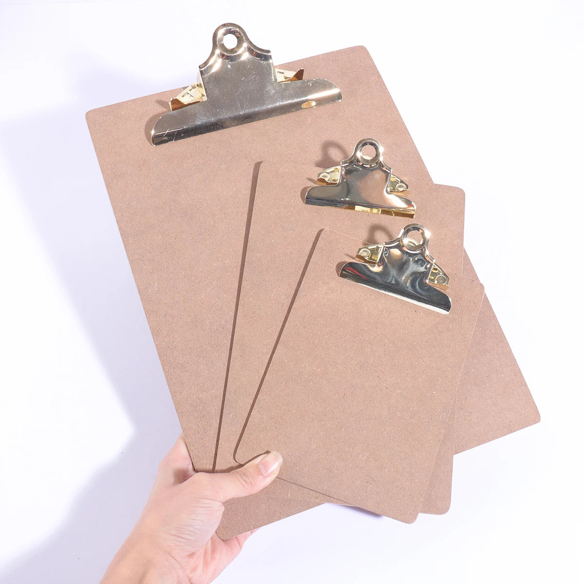 Wood Color Folder with Golden Metal Clip Different Sizes Portable Stylish Notes Ticket Holder Office School Stationery Supplies