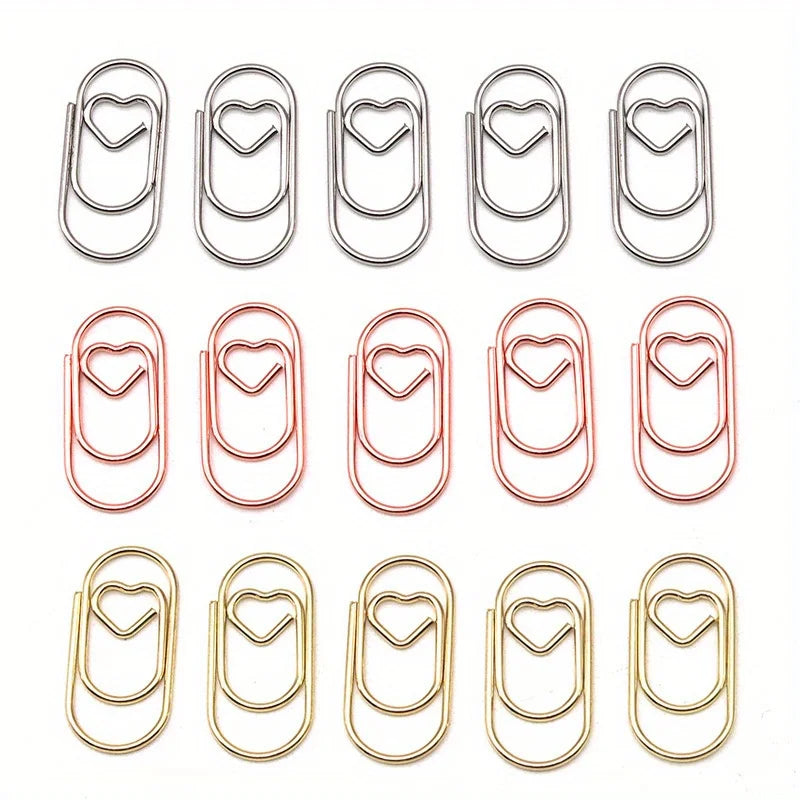 100pcs Mini Metal Heart Shaped Paper Clips Cute Decorative Paperclips Office School Home Document Notes Organization Paperclips