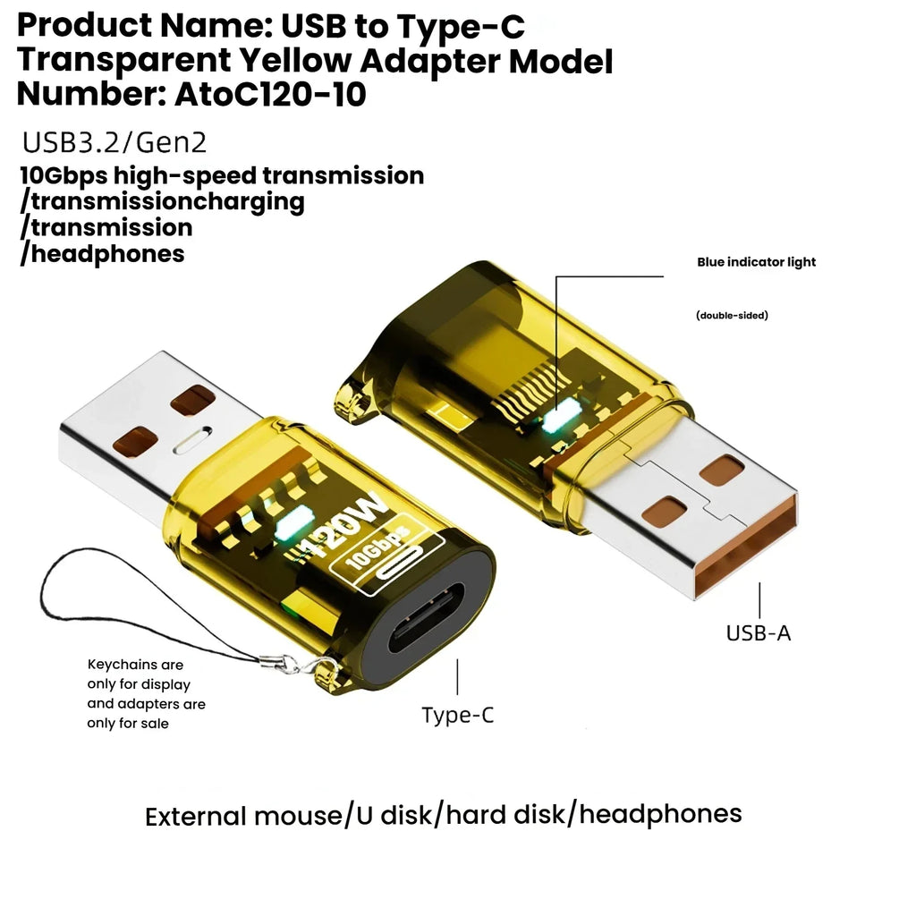 Type C Adapte USB 3.2  OTG Fast Charging 120W 10GB High Speed Data Audio Transfer For PC Tablet