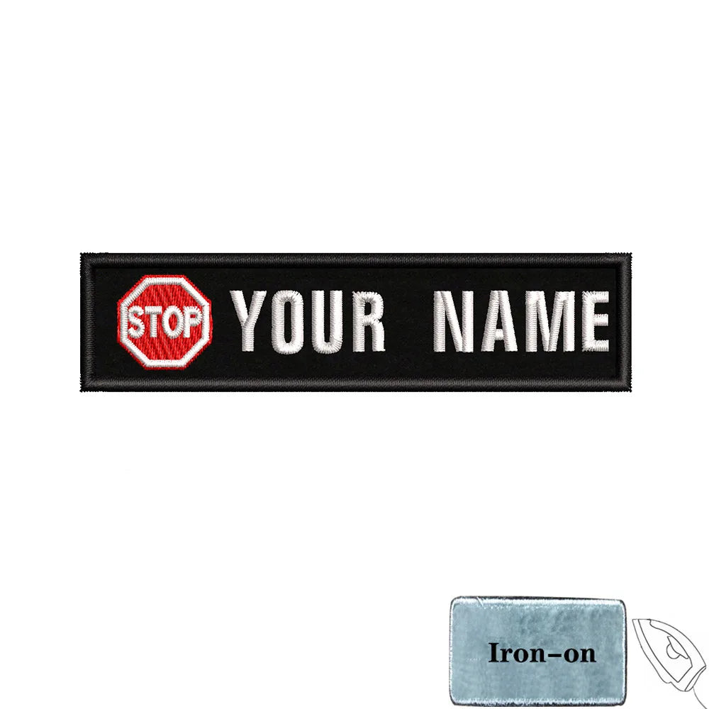 1PC 10cmX2.5cm Custom Name Patch Stripes Badge Iron On Or Hook Loop fire trophy radiation motorcycle blood drop love Pentagram