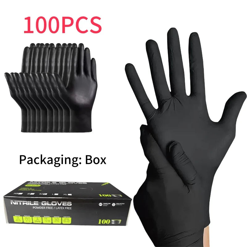 10-200pc Nitrile Gloves Black Rubber Gloves Latex Disposable Gloves Work Housework Car Industry Gardening Pet Care Cooking Tools