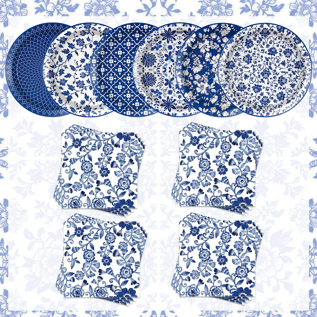Blue and White Porcelain Paper Plates Napkins,Tableware For Birthday Decoration Wedding Decoration,Table Decor Party Supplies