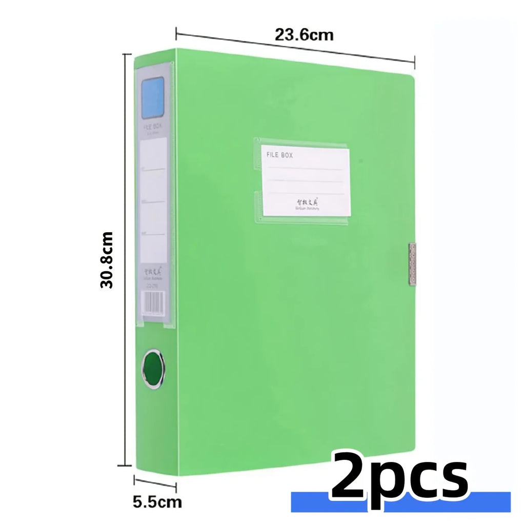 2pcs A4 Colorful File Boxes, Foldable Folder Organizers, Large Capacity for Financial Vouchers with Side Labels, Office Supplies