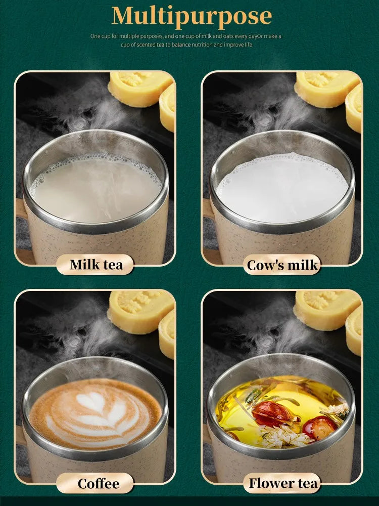 Double Layer Anti-scalding Stainless Steel Cups Plastic Handle Coffee Milk Mug Tea Drinks Water Cup for Home Office Tumbler