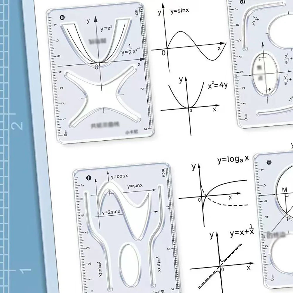 8 PCS Multi functional ruler set for mathematical geometry, function graphics, drawing geometry, ruler
