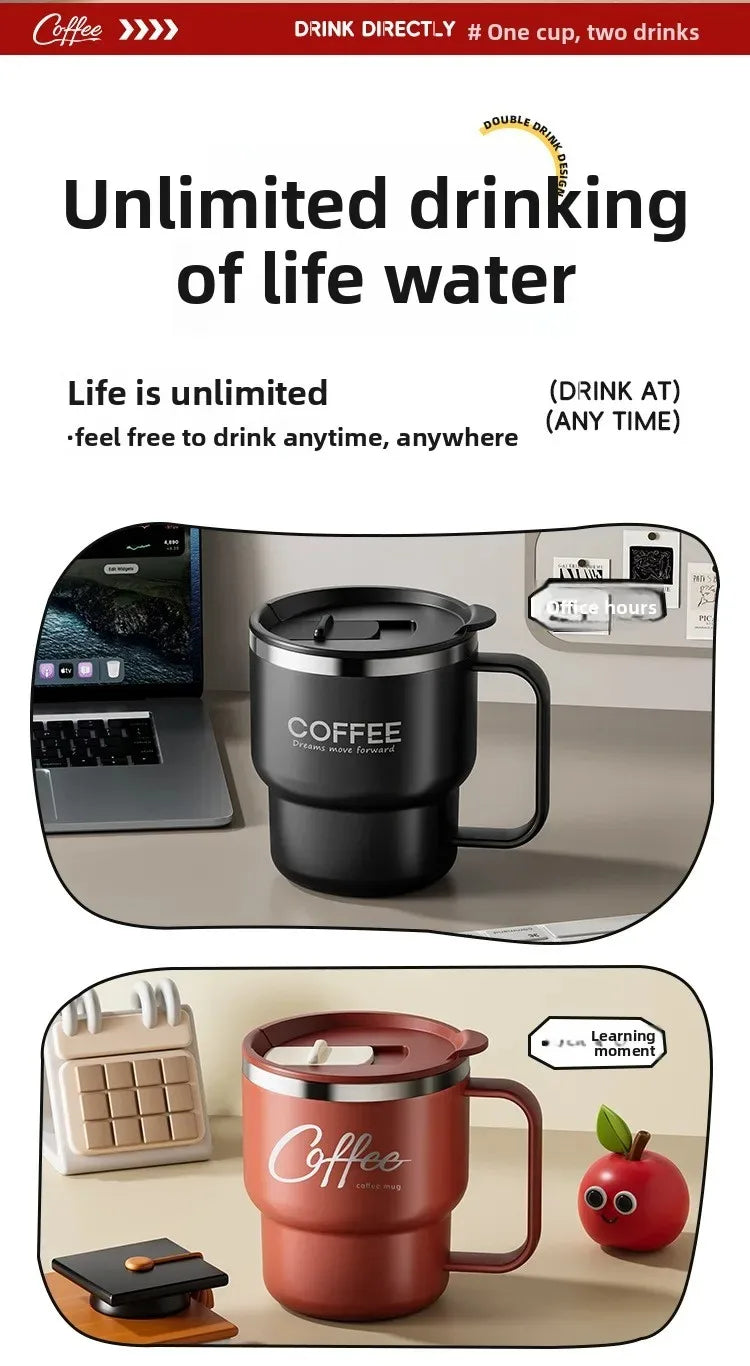 WORTHBUY 304 Stainless Steel Double Wall Insulated Coffee Cup With Handle Portable Students Leak-proof Water Cup Milk Coffee Mug