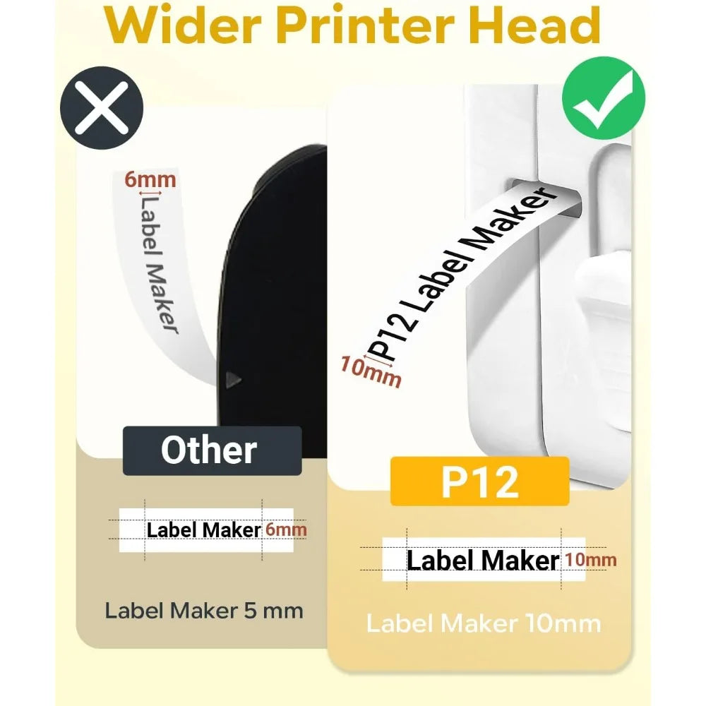 P12 Mini Label Maker Machine with Tape Bluetooth Label Printer Handheld Sticker Multiple Templates Font Inkless Sticker Maker