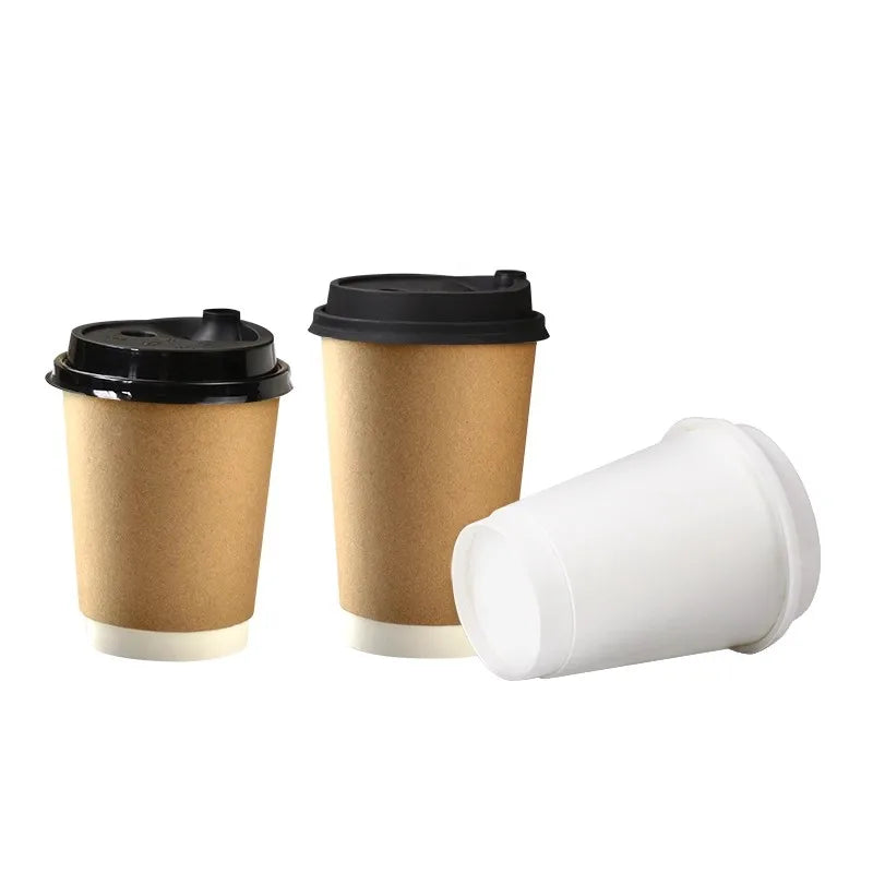 50pcs/pack Kraft Paper Bubble Tea Cup Double-layer Heat-insulating Paper Cup Disposable Thick Hollow Coffee Cup Accept Customize