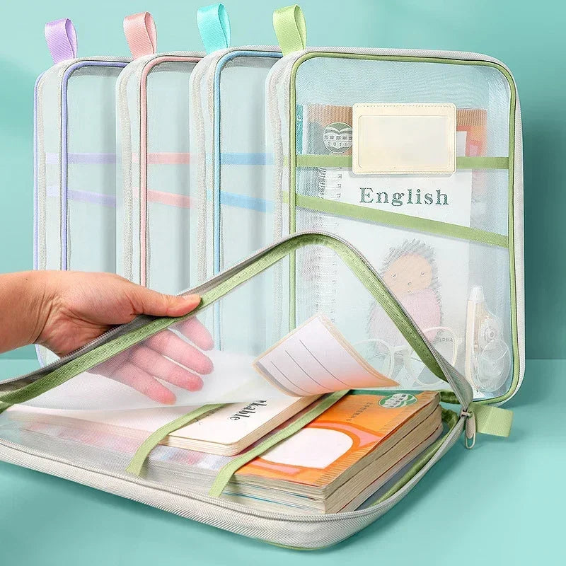 A4 Stationery Storage Bag Double-layer Mesh Zipper Bag Large Capacity Organizer Folders School Office Supplies Toy Storage