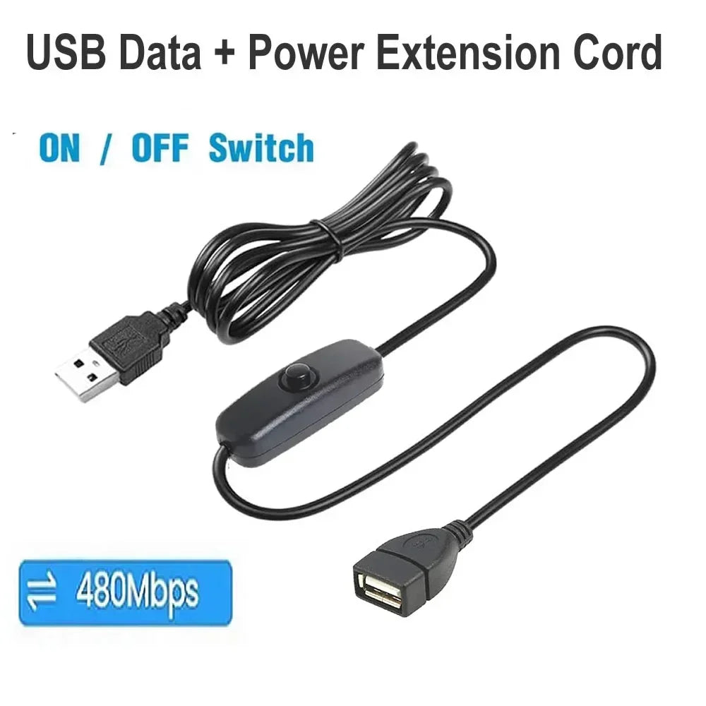 USB Cable Extension Cord Data Sync Charger With Switch ON/OFF Cable Extension USB 2.0 Male to Female Extension Extender Cable