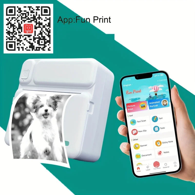 Sticker Printer, Fun Print Pod Mini Bluetooth Portabel Sticker Maker with 3 Rolls Paper, Print Pods Mini Printer