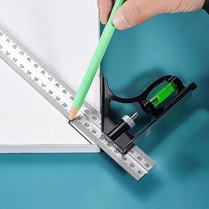 Adjustable Sliding Combination Square Ruler, Metal Ruler Framing Square T Ruler Carpentry Woodworking Measure Tools