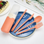 Portable Reusable Spoon Fork Travel Picnic Chopsticks Wheat Straw Tableware Cutlery Set With Carrying Box For Student Office
