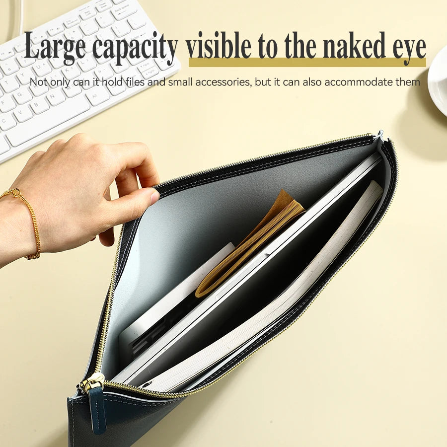 A4 Leather Zipper Bag in Multiple Colors Business Briefcase PU Document Bag for Professional Use
