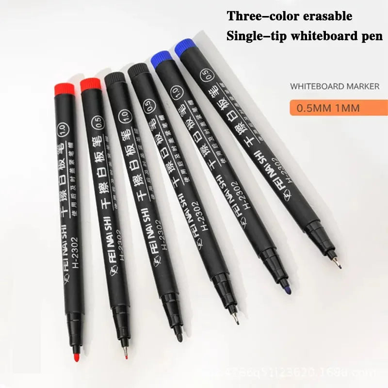 6 Pcs Erasable Whiteboard Pen 0.5/1.0mm Fine Point Black/Blue/Red Ink Blackboard Marker School Office Art Writing Stationery