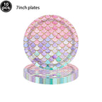 Mermaid Party Supplies Mermaid Scales Pattern Paper Plate Cup Napkin Popcorn Box Food Bowl Girl Birthday Party Baby Shower Decor