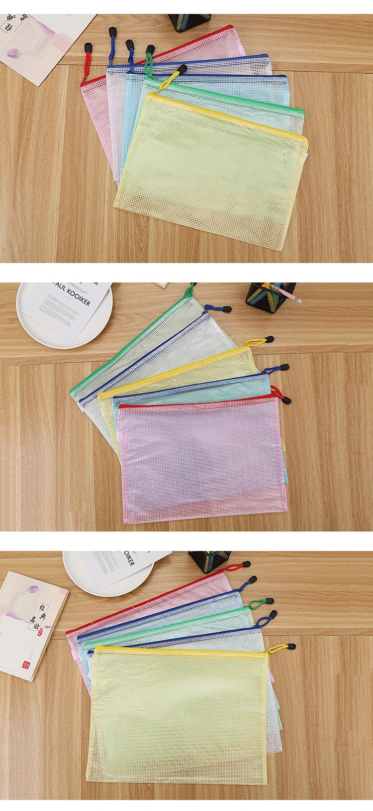 5PCS Stationery Storage Folder File Mesh Zipper Pouch A4 A5 A6 B5 2PCS A3 B4 Document Bag Zip File Folder School Office Supplies