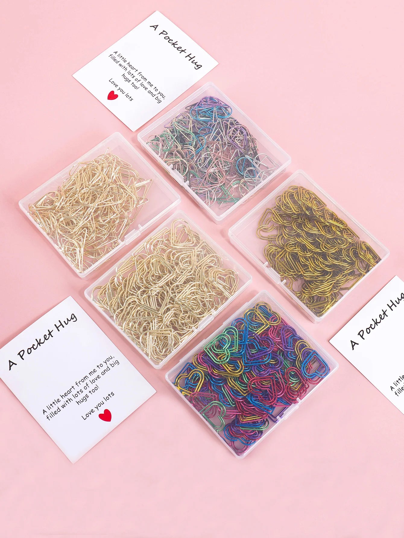 100 Heart-Shaped Metal Colorful Paper Clips, Note Card Bookmark Clips, Creative Office Supplies, Stationery Gifts for Friends