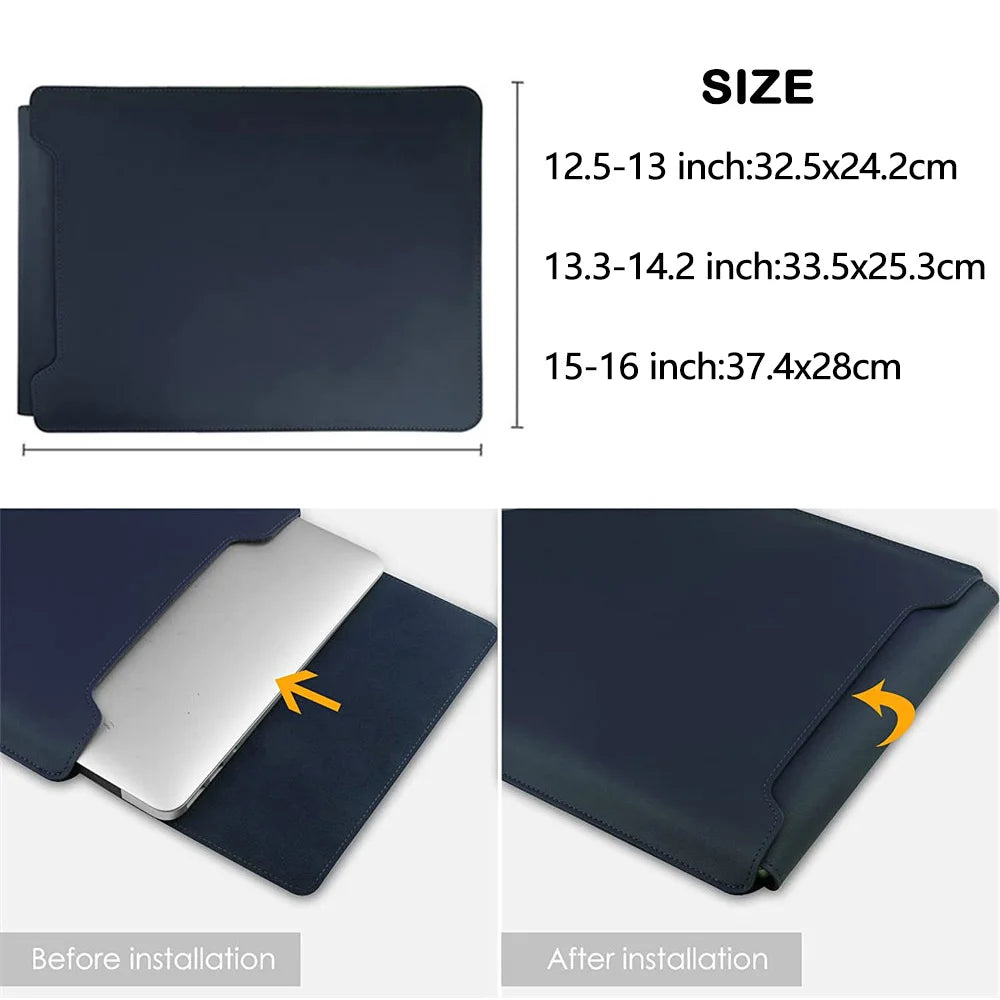 PU Leather Laptop Computer Sleeve Case Bag Stand Cover Pouch Man Women 13 14 15 15.6 16 inch for Macbook Air Samsung HP Lenovo