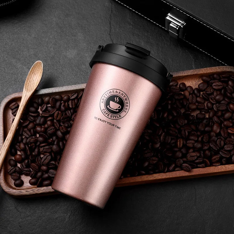 16Oz InsulatedCoffeeCupCoffeeThermosFlask with Leak Proof Lid AndHandle 304 Material Double Wall Insulation and Leak ProofDesign