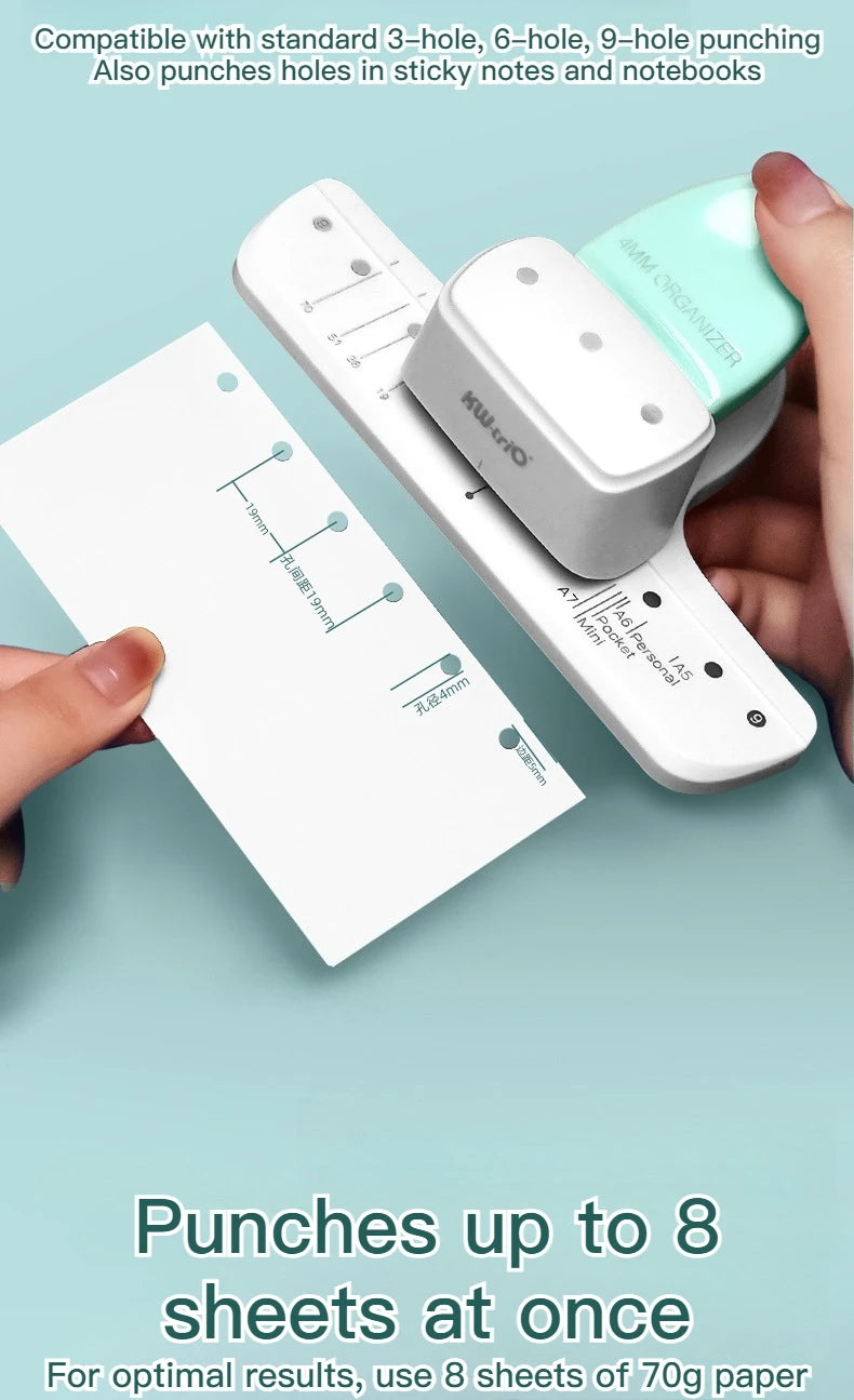KW-TRIO Multi-Colored Loose-Leaf Hole Punch with 4mm Small Aperture Multi-Hole Punch with Ruler Design Portable Hole Punching