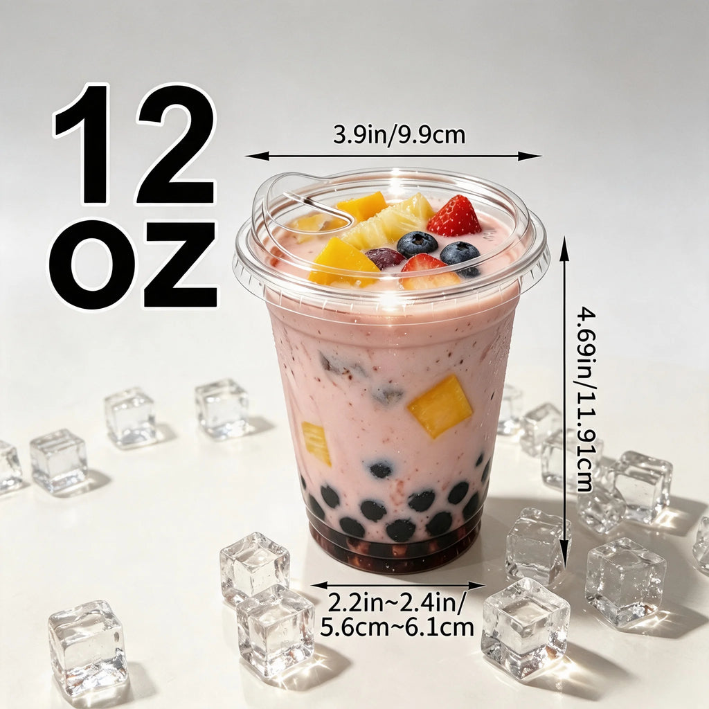 100 Sets Clear PET Reusable Cold Drink Cups With Straight Sip Lids, 12/16/20/24 Oz Freezer Safe Washable Plastic Cups Only For Cold Beverages, Ideal For Iced Coffee, Smoothies, Holiday Parties, Picnics, Family Gatherings And