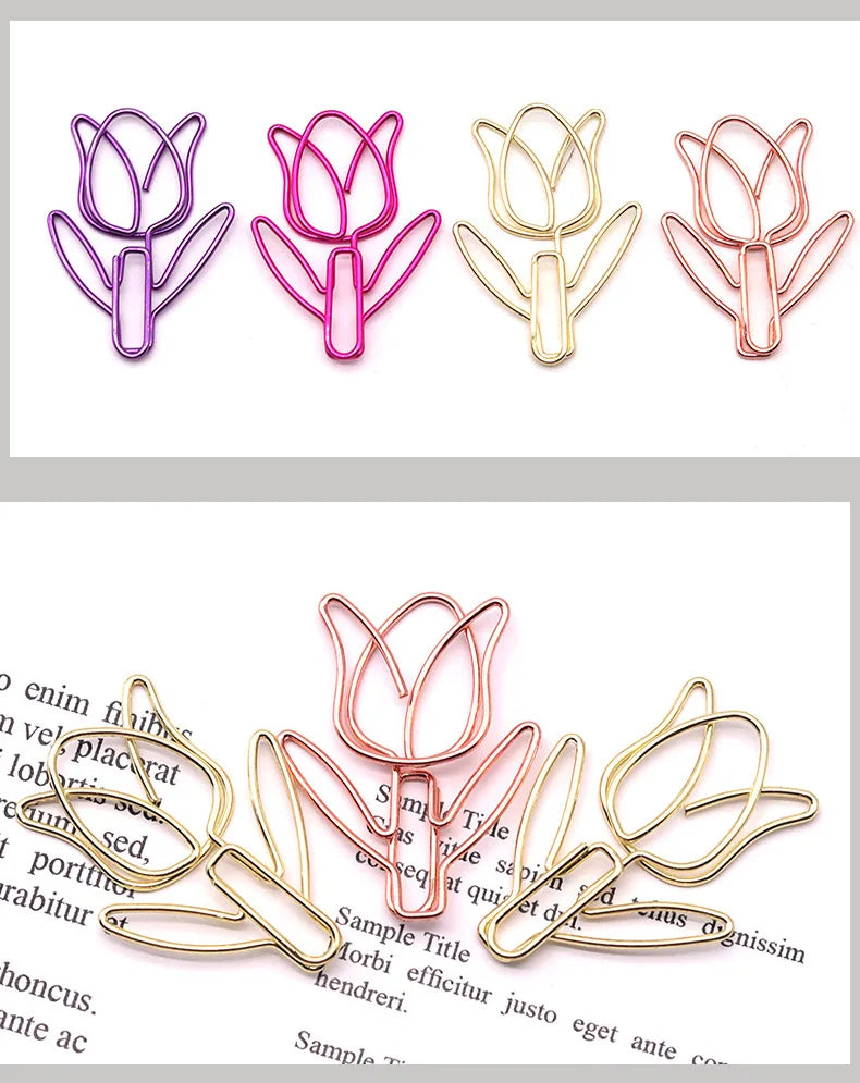 20/50PCS Tulip Paper Clips Kawaii Notebook Planner Bookmarks Korean Stationery Ticket Photo Clip Office Supplies Bookmark Folder