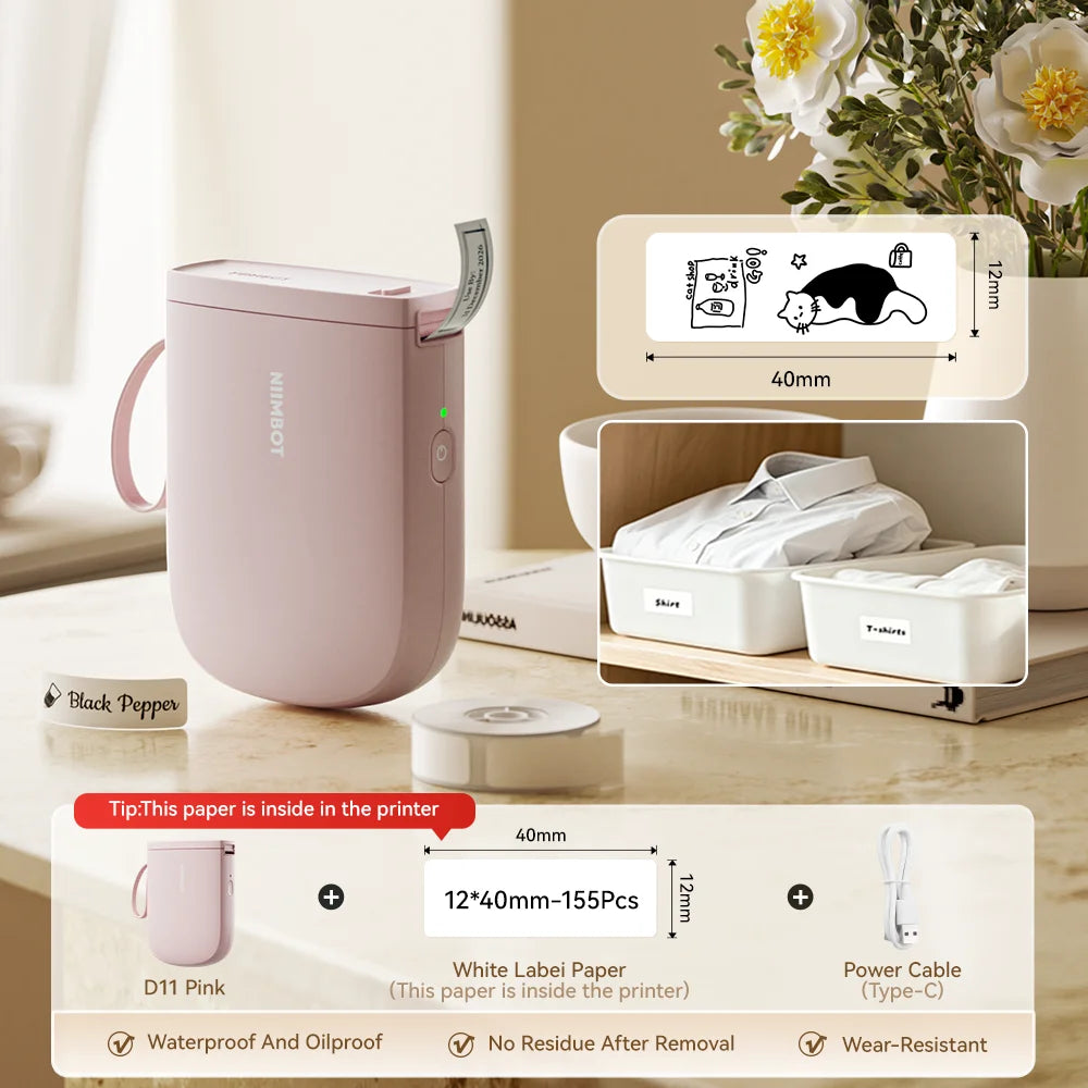NIIMBOT D11 New Version Label Printer Mini Portable 300DPI Bluetooth Wireless Label Maker Name Tag Kitchen Sticker PrintingMaker