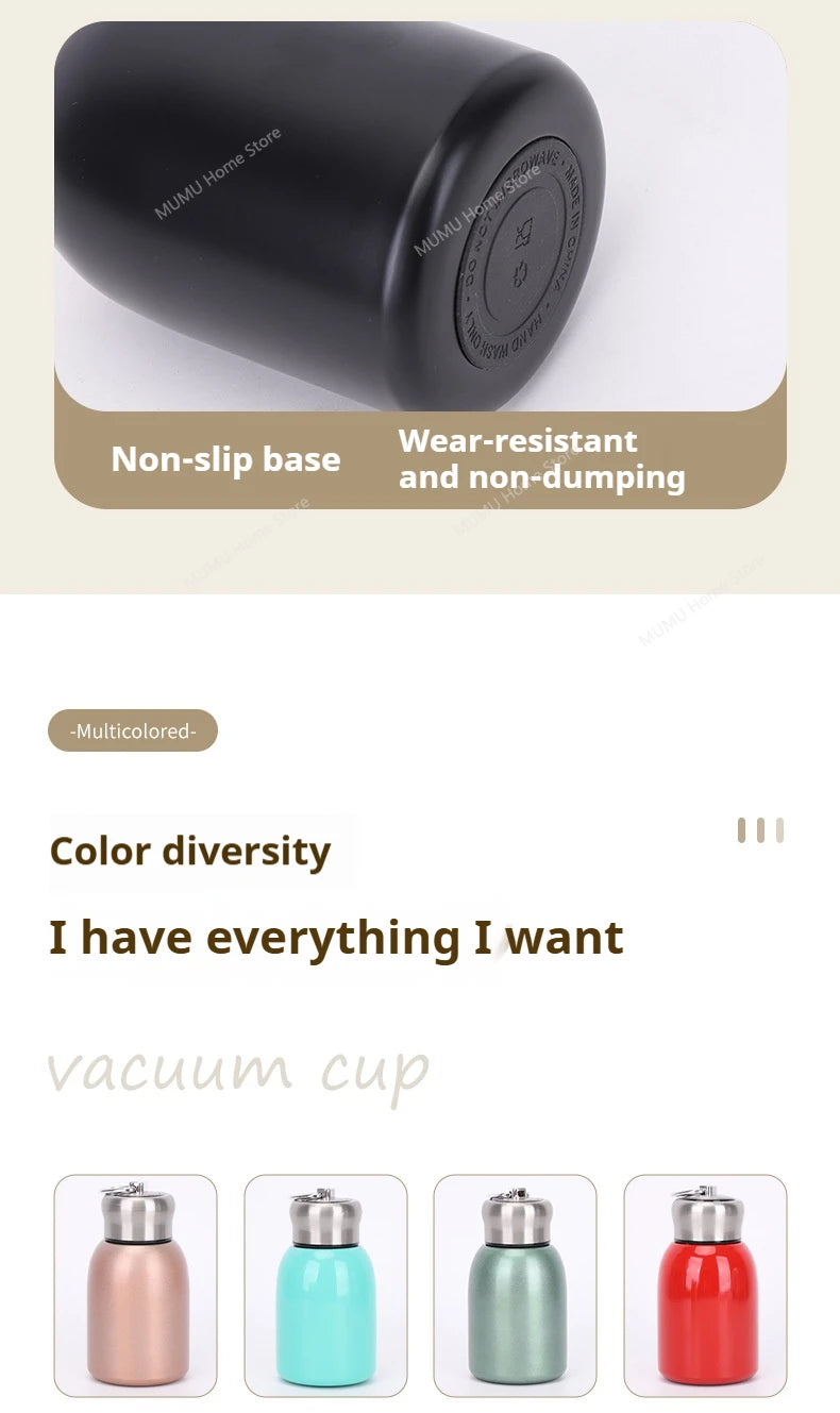 300ML Stainless Steel Vacuum Flask with Lifting Ring Mini Thermos Cup Car Insulated Cup Portable Travel Water Bottle Coffee Mug