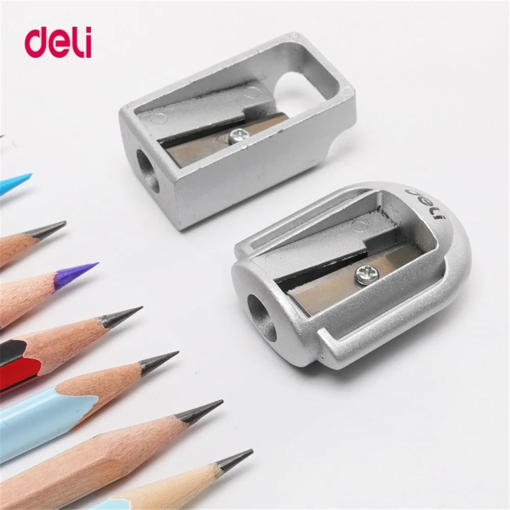 1/2Pcs Deli Zinc Alloy Pencil Sharpener Silver Metal Sharpener School Office Sharpener Stationery Supplies
