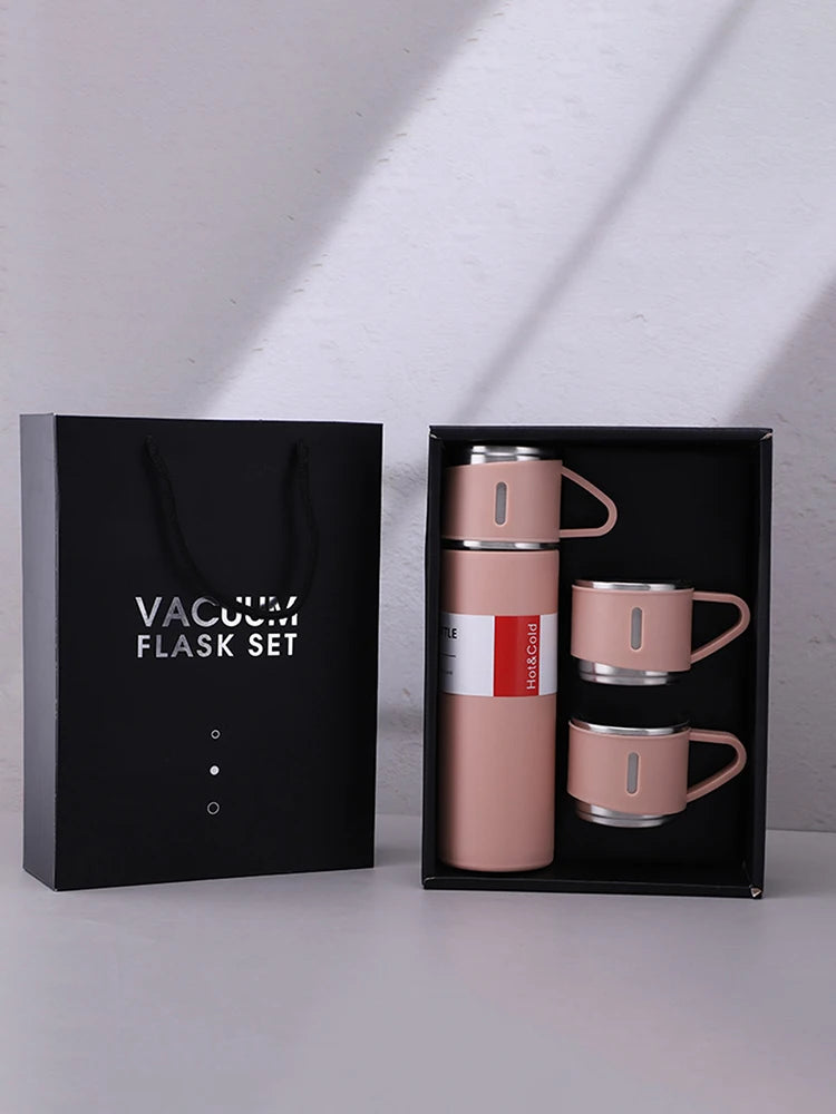 One Cup Three Lid Thermos Cup Set 304 Stainless Steel Handle Lid Gift Cup Men's And Women's Portable Gift Box Set