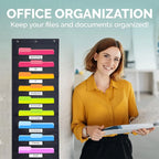 10 Pocket All Black Hangable File Organizer with 3 Hooks for Easy Storage of Files, Test Papers, Scrapbook Papers and More.