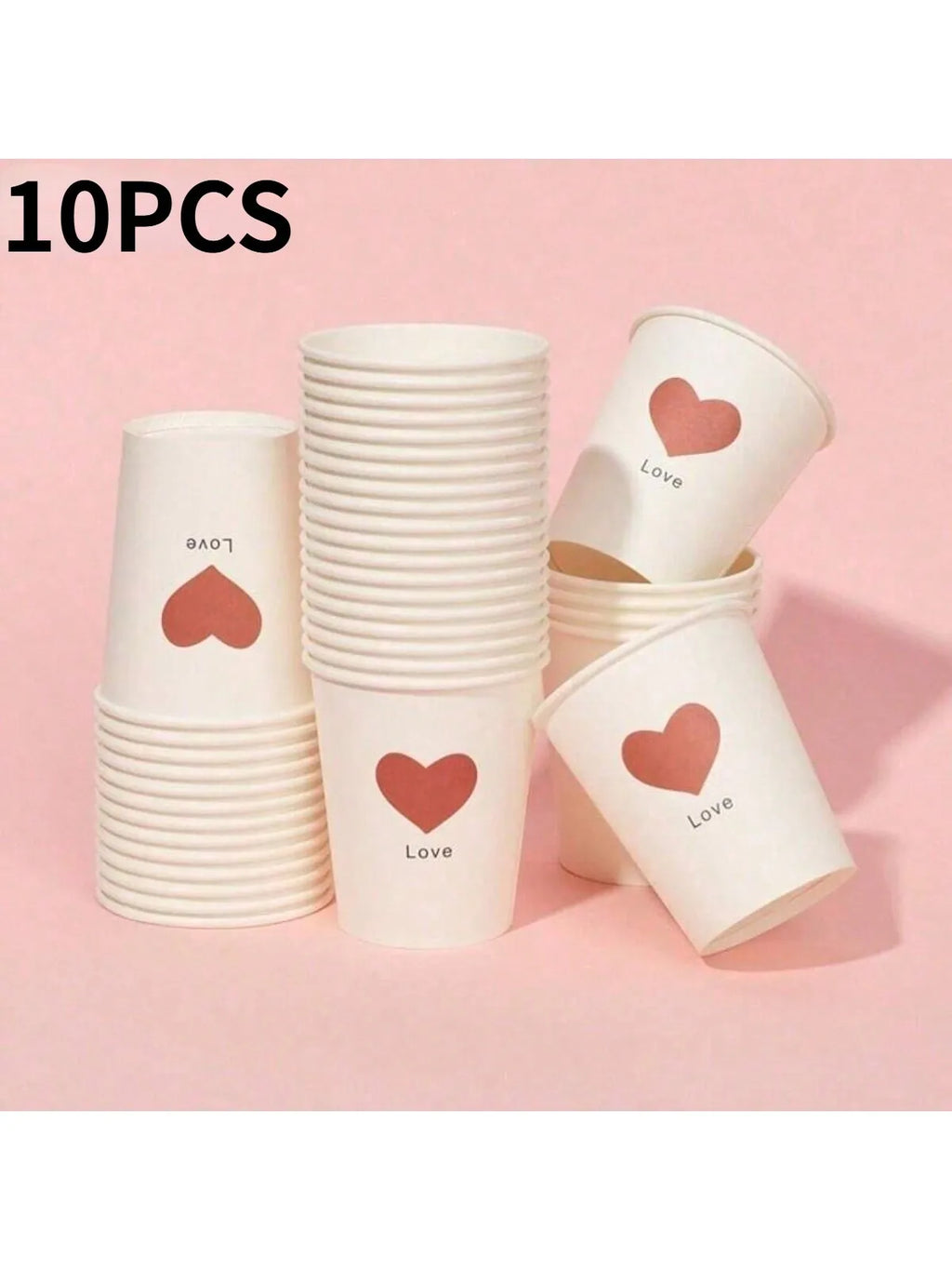 50 Simple Love Pattern Paper Cups, Thickened Office Home Commercial Beverage, Anti-Slip Leak-Proof 250ML Disposable Paper Cups