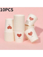 50 Simple Love Pattern Paper Cups, Thickened Office Home Commercial Beverage, Anti-Slip Leak-Proof 250ML Disposable Paper Cups
