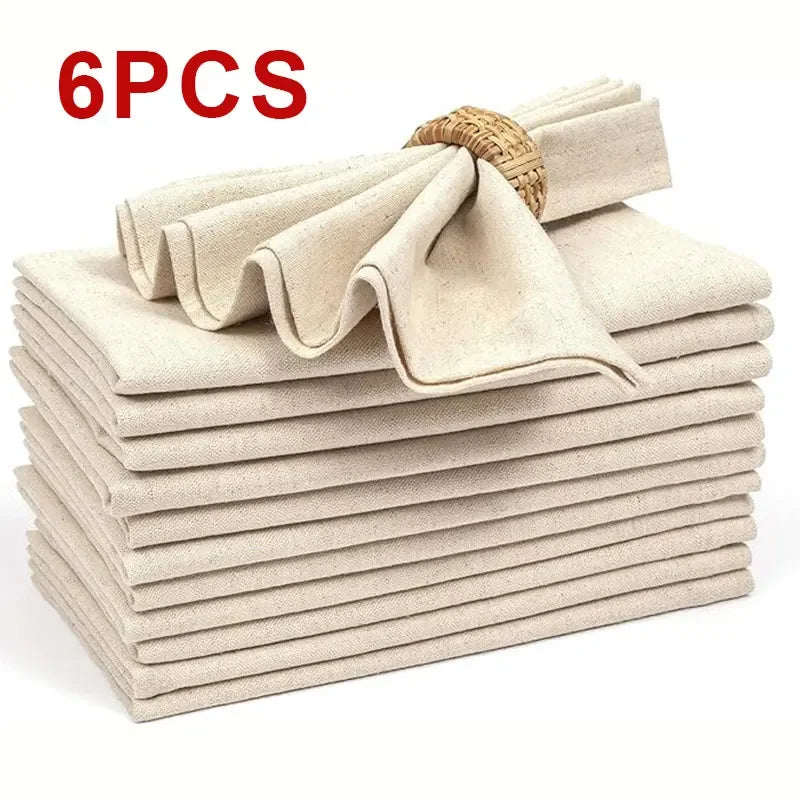 Set Of 6/10/12 30x30cm Linen Napkins, Durable Polyester Thickened  Reusable Wedding Chrismas Dining Table Decorations