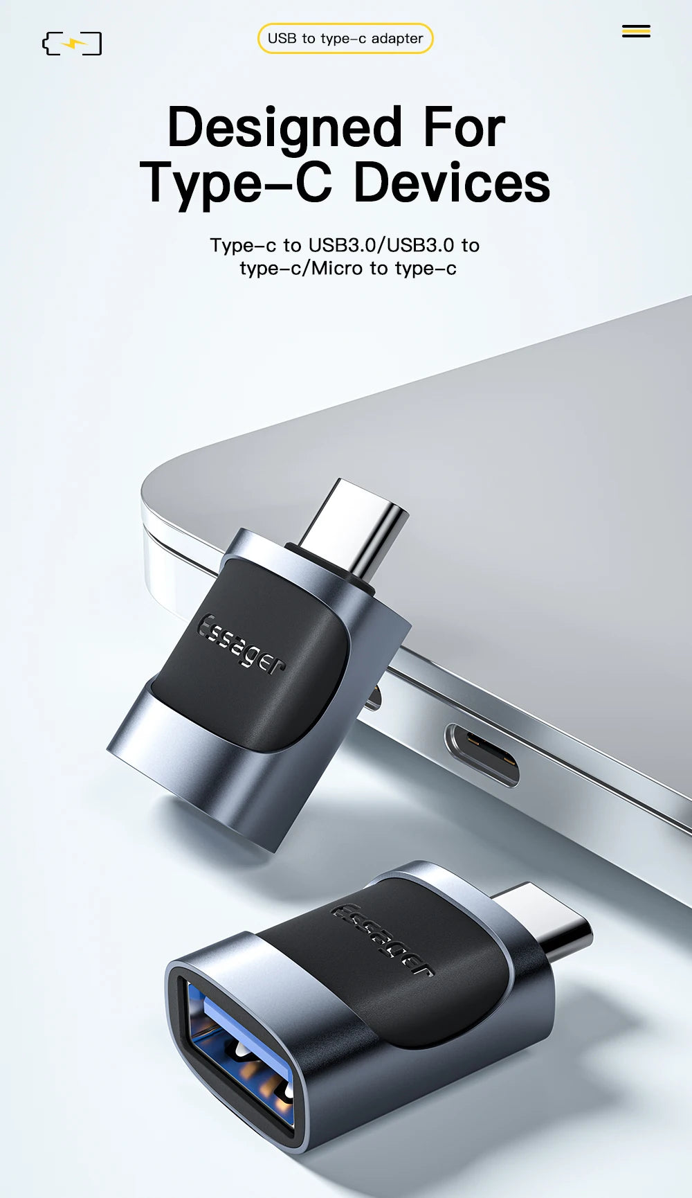 Essager USB C To USB 3.0 OTG Adapter Type C Female Converter USB-C Male To Micro Adapter For Xiaomi 12 POCO Oneplus ipad Macbook
