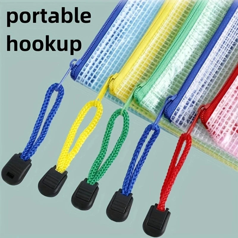 10pcs, A3 Mesh Zipper File Bag,5 colors, waterproof plastic file Bag for organizing school and office supplies, cosmetics, trave
