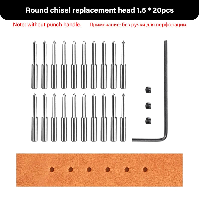 WUTA 3G Leather Punches Head Replaceable Pricking Iron Removable Diamond Olive Round Hole French Style Chisel DIY Craft Tools