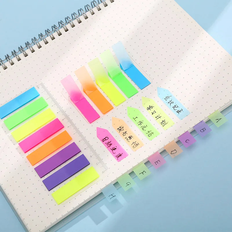 Color Fluorescence Sticky Notes Set Memo Pad Bookmarks Banners Transparent Sticky Notes School Office Stationery