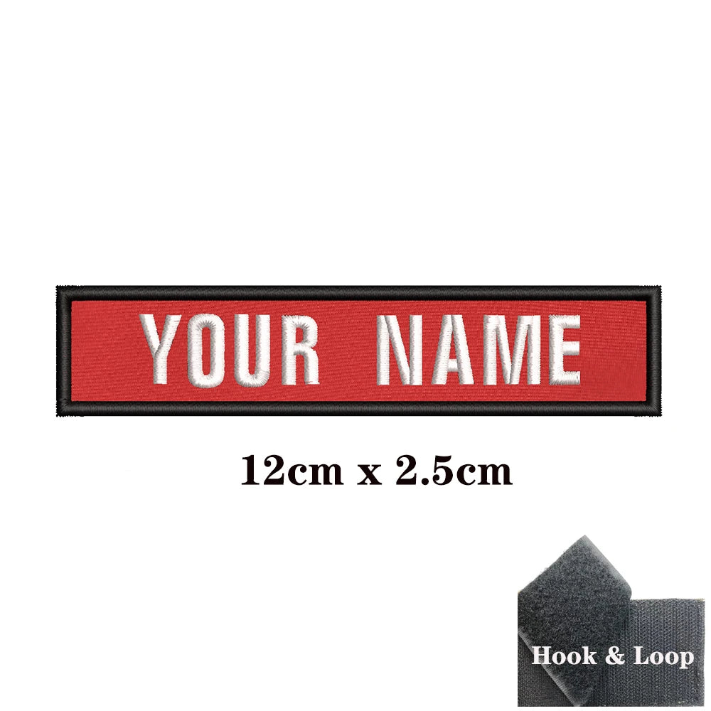 1PC Custom Personalized Name number Patch Stripes Badge tags chevrons Armband Iron On Or Hook Loop embroidered red