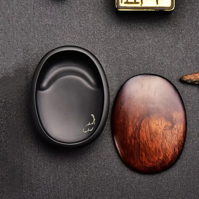 Small Portable Ink stone Chinese Style Calligraphy Regular Script Ink Stone Students Brush Writing Raw Stone She Inkstone