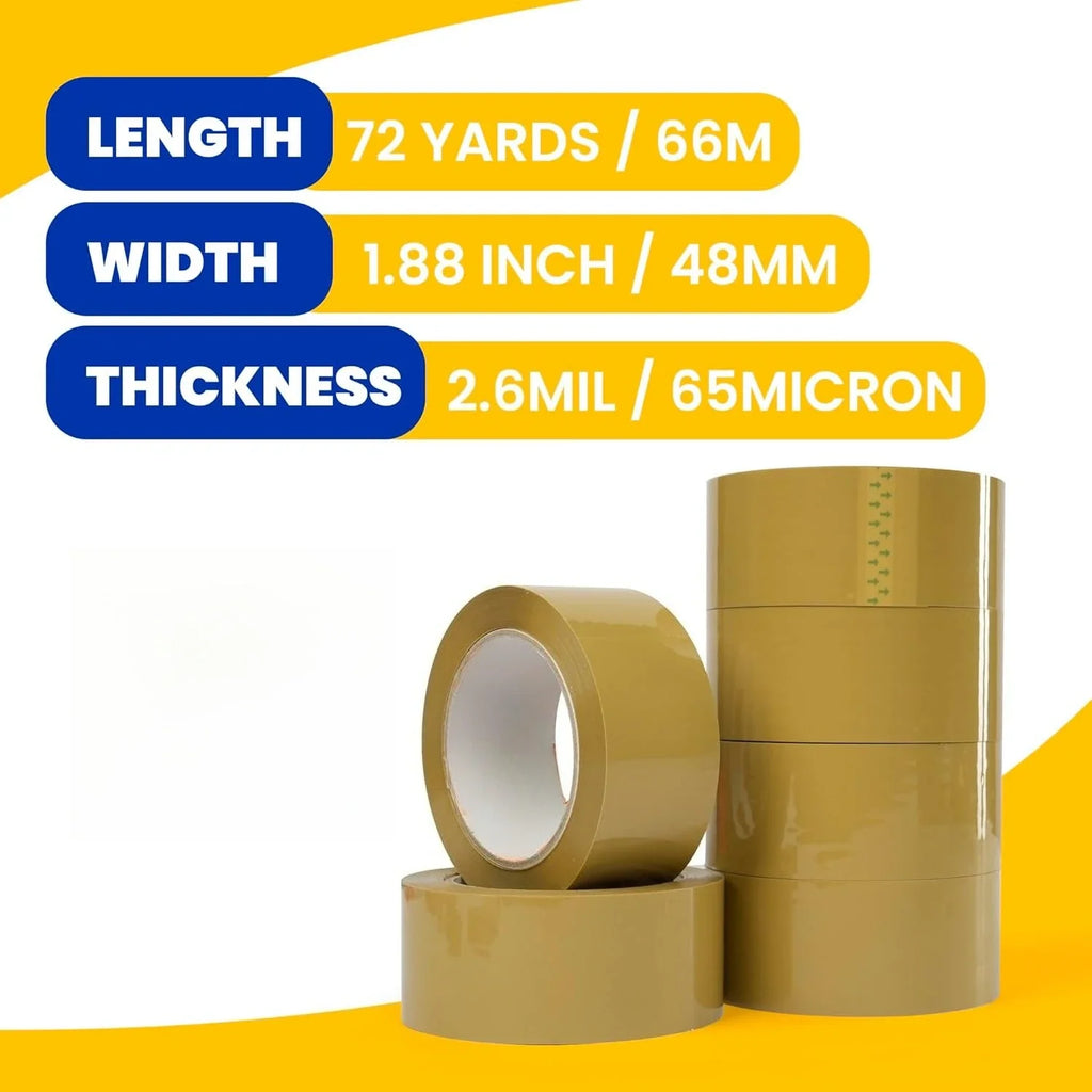 Low Noise Brown Packing Tape 72 Yards Extra Length,  Secure Sticky Brown Tape for Moving, Shipping, Sealing