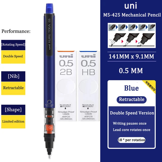 UNI KURUTOGA Mechanical Pencil M5-452 Creative Writing Continuous Sketch 0.5mm Lead Automatic Rotating Mechanical Pencil