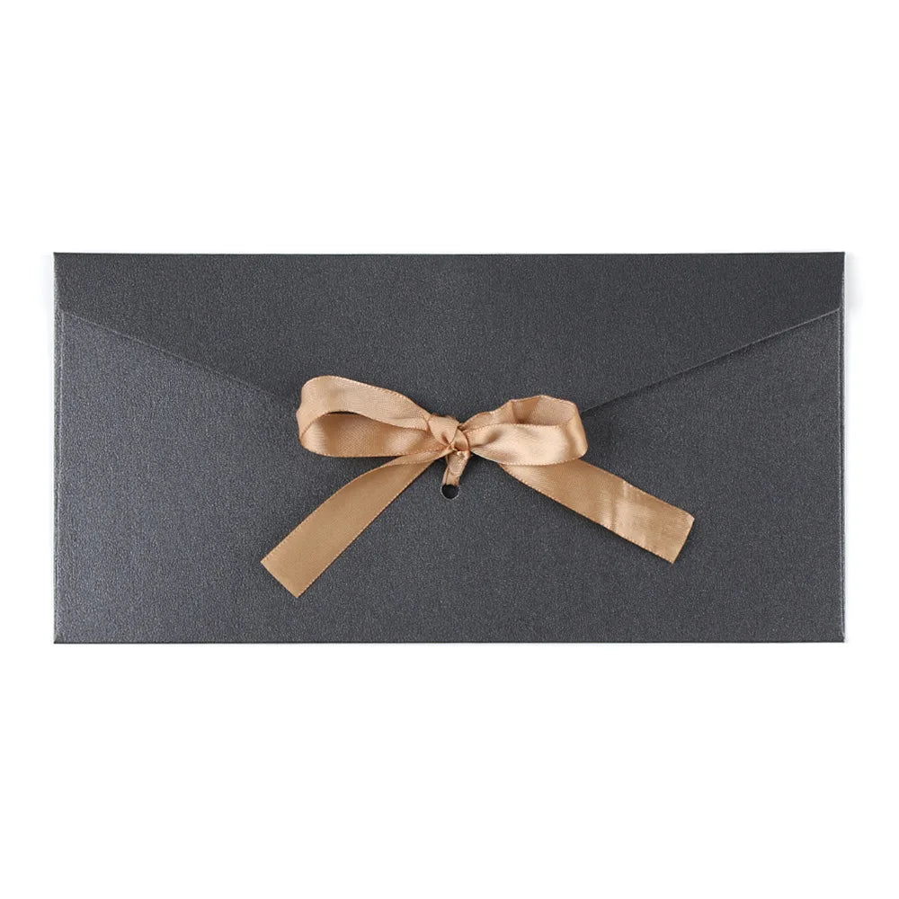 10Pcs Black Envelopes with Bow Ribbon Creative Black Greeting Card Bags Pearlescent Paper Envelop Wedding Invited Card Envelopes