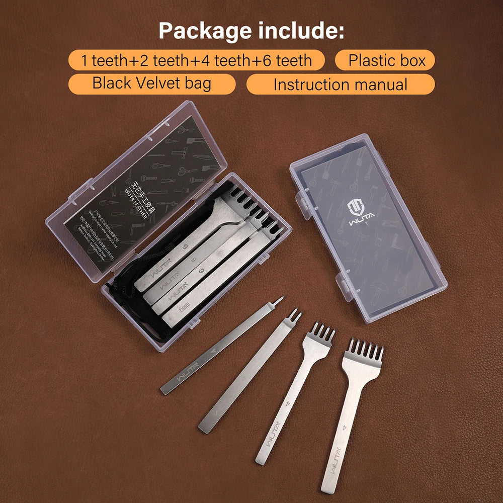 WUTA 1Set 4pcs Basic Leather Chisel Tool Diamond Pricking Iron Hole Punch Stitching Leather Craft tools 3/4/5/6mm 1-2-4-6 teeth