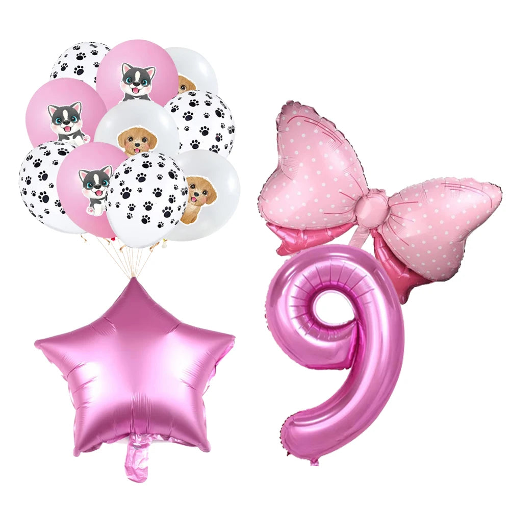 Pink Dog Paw Birthday Party Decor Disposable Tableware Gift Bag Backdrop Cake Topper Banner Plate for Kid Girl Party Supplie Set