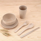 6 Pcs/Set Wheat Straw Baby Tableware Children Food Dishes Bowl Feeding Infant Learning Dinnerware Spoon Chopsticks Fork Cup New