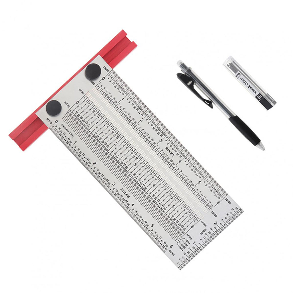 6/12 Inch Line Ruler Precision Marking 1/ 64" T Rule Woodworking Tools Stainless Steel Positioning Scribe Gauge with Marking Pen